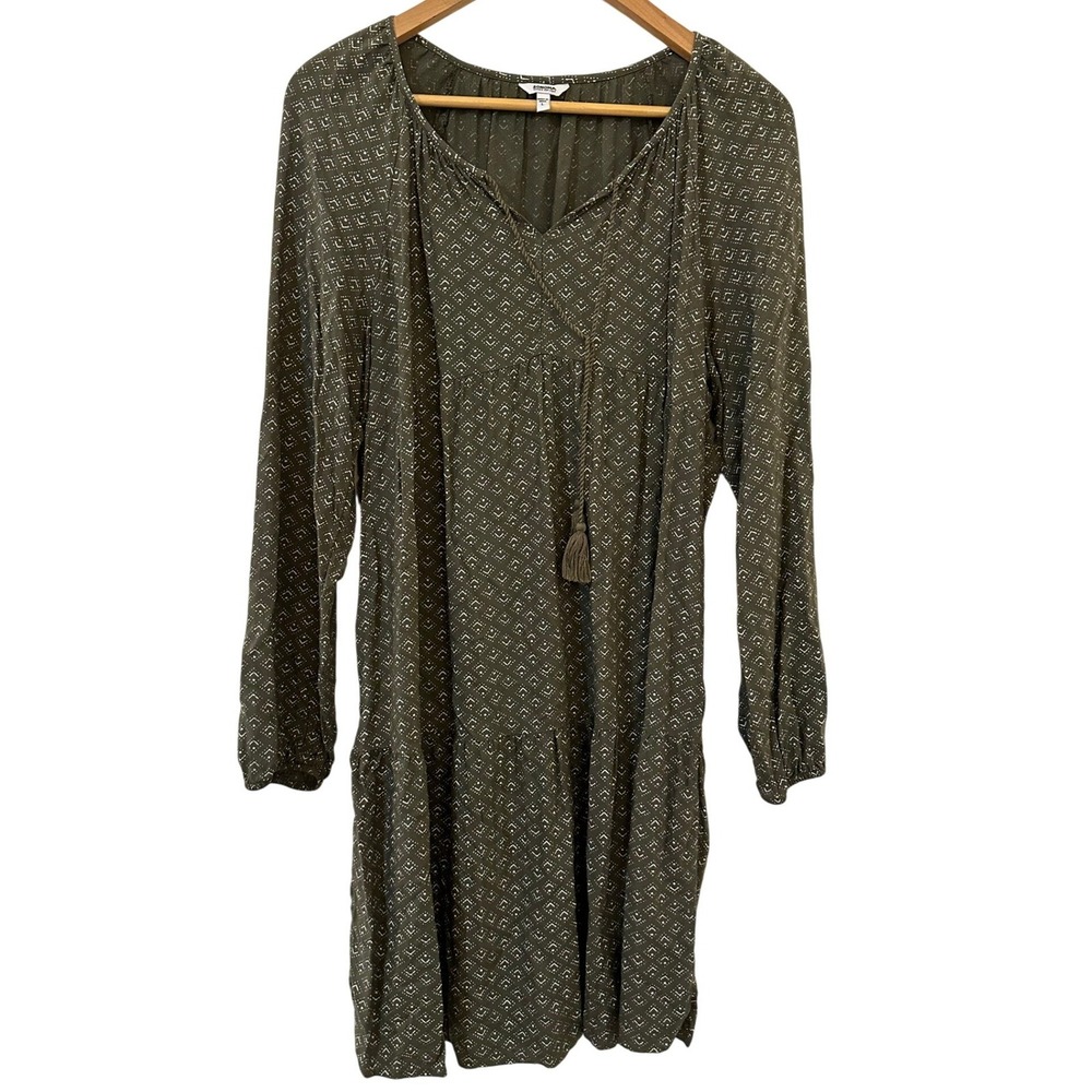 Sonoma Goods for Life‎ Womens Olive Green Geometric Print Tassel Shift Dress L